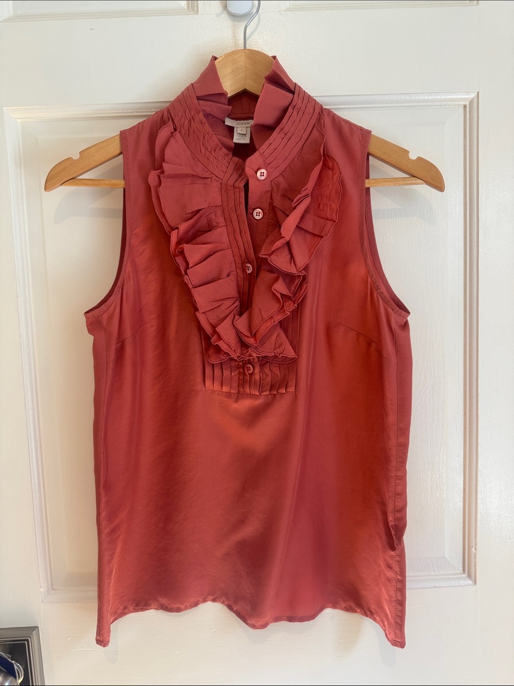 J. Crew Rust Ruffle V-Neck Sleeveless top size 2